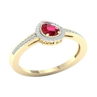 Imperijalni dragulj 10k žuto zlato kruška Ruby Ct TW Diamond Halo Ženski prsten