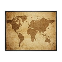 DesignArt 'Karta drevnog svijeta V' Vintage uokvirena platna zidna umjetnička tiska
