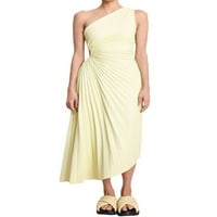 Ženska balska haljina, večernja haljina Bez rukava, večernja haljina s jednim ramenom s dugim vratom, bež i žuta