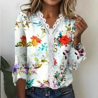 Bluze za žene ženske košulje dugih rukava grafički otisci casual vrhovi pad v vrat pulover bluze multicolor xl