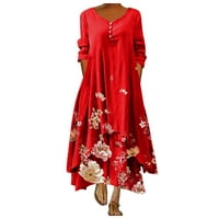 Awdedio Womens Flowy Dugi rukavi u prodaji žene casual cvjetna haljina za printu O-Neck dugi rukavi nepravilna