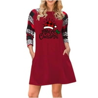 Voncos mini haljine za žene na klirensu- Okrugli rukavi s dugim rukavima tiskani modni jesen zimske žene haljine