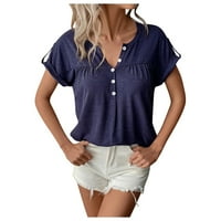 Ženske vrhove bluze žene kratke rukave modni grafički otisci majice Henley Summer Tunika Blue 4xl