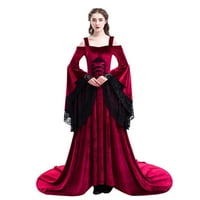 OCIVIESR Žene retro zabave princeza renesansna čipkasta dužina haljine Gothic Hoodie haljine za žene crne haljine