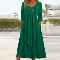 Ležerna Maksi haljina, aktivna haljina A kroja s dugim rukavima, jednobojna zelena