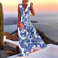 Ženska modna ležerna haljina u obliku slova M. U. S. dekolteom i printom bez rukava srednjeg struka, mirisna Francuska