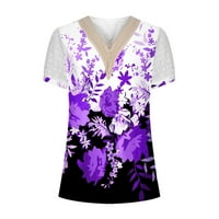 QILaKOG Ženski modni ljetni vrhovi casual solidna boja cvjetna tiskana čipkasta ploča s V-izrekom majice tunika