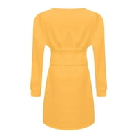 Mini boho haljine s dugim rukavima s okruglim vratom, jednobojna večernja haljina od džempera u žutoj boji
