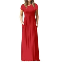 Ženska modna Maksi špageti haljina kratkih rukava s džepovima s gradijentnim printom crvena,