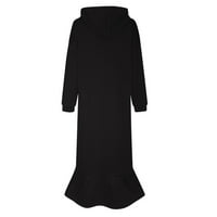 ; / crne haljine za žene, Plus size, jednobojna haljina, široka haljina s kapuljačom, duge majice s džepovima,