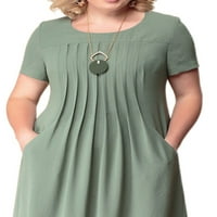 Ženska ljetna plisirana haljina s kratkim rukavima i džepovima Plus veličine do gležnja