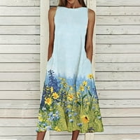 Modna ženska ljetna ležerna široka duga haljina bez rukava s džepom i printom od 8 do 4881675