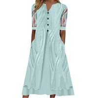 Ženska modna haljina širokog kroja s izrezom u obliku slova U i mrežastim printom kratkih rukava s džepom na gumbima