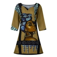 AOOCHASLIY TRENDY DRESS CRISCANE Žene modno afrički vintage print srednji rukavac v vrat casual mini haljina