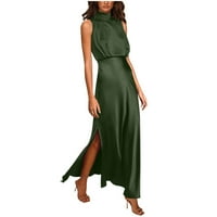 Ernkv ženska maxi carinsku haljinu za čišćenje solidne boje Ljetna retro boho odmor odjeća bez rukava plaža visoka