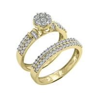 Halo Jewelers 0. 10K okruglo i baguette rezano žuto zlato s prirodnim dijamantima za mladenke, zaručnički prsten