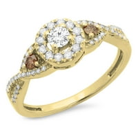 Kolekcija DazzlingRock 0. Carat 10k šampanjca i bijeli dijamantni kamen zaručnički prsten, žuto zlato, veličina