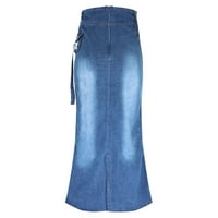 jesenske haljine za žene haljine za žene duga traper suknja s patentnim zatvaračem s džepovima plava