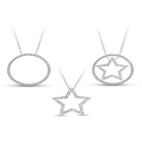 Bijeli CZ Sterling Silver Star Circle 3-umjenjiva ogrlica, 18