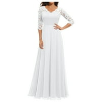 Haljine za žene Elegantna jednobojna čipkasta Ženska ljetna haljina do gležnja s okruglim vratom a-line bijela