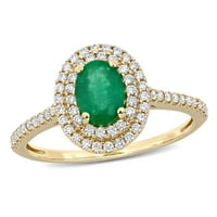 Miabella ženska karat ovalni rez smaragdni karat dijamant 14KT žuto zlato dvostruki halo prsten