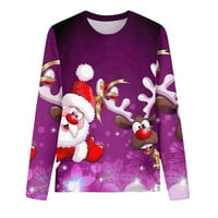 Božićne košulje za žene Plus size široka majica s modnim printom bluza s dugim rukavima s okruglim vratom ležerni