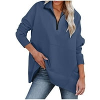 Ženska Casual sportska majica s patentnim zatvaračem veličine plus, Jednobojni pulover s dugim rukavima s džepom