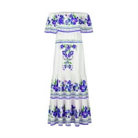 Modni ženski ležerni ljetni tiskani elatski struk pulover labava haljina plava xxl