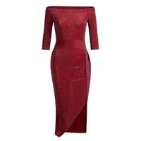 Soighxzc ženske modne večernje zabave haljine dugih rukava elegantna jedna haljina Slit Solid haljina crvena xx-velikana