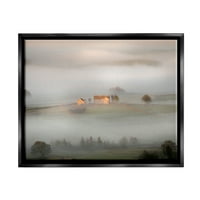 Fotografija usamljena maglovita Vikendica seoska polja fotografija u gustoj magli, mrkli mrak, uokvireno plutajuće