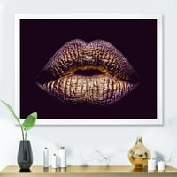 Dizajnerska umjetnost seksi zlatne metalizirane ženske usne Moderni uokvireni umjetnički tisak