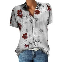 Ljetne košulje za žene, bluze s kratkim rukavima i dekolteom, vrhovi na kopčanje, majice s cvjetnim printom, bijeli