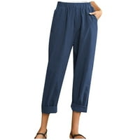 Ženske ljetne hlače Ležerne jednobojne hlače s elastičnim strukom, lanene hlače s džepovima do gležnja, joga hlače