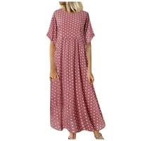 Ženska ležerna haljina s kratkim rukavima s printom na točkice, retro haljina za plažu, Plus veličina, ružičasta