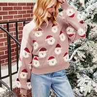 Ženski puloveri, džemperi, elegantni ženski Božićni džemper sa slatkim uzorkom glave Djeda Mraza, mekan i gladak,