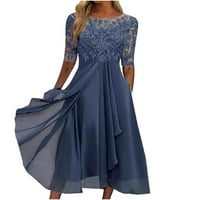 Ženske haljine ženska veza čipka čipka šifonska haljina okrugli vrat kratke rukave haljine za žene plave s