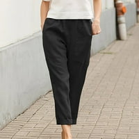 Ženske crne gamaše Plus size ženske Ležerne hlače s elastičnim strukom jednobojne ravne pamučne platnene hlače