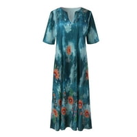 Ljetne haljine A. M. Casual Maksi haljina s kratkim rukavima s kratkim rukavima, Plava, A. M.