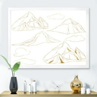 DesignArt 'Minimalistički zlatni linearni set oblaka i planina' moderni uokvireni umjetnički tisak