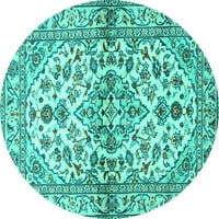 Tradicionalni tepisi s okruglim medaljonom, tirkizno plavi, perivi u perilici, okrugli od 5 inča