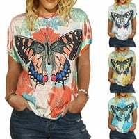 Ženske majice s okruglim vratom, modne ženske Ležerne široke majice s printom leptira s kratkim rukavima, bluze