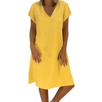Ljetne ženske haljine A kroja s kratkim rukavima do koljena, Temperamentna haljina za plažu u jednobojnoj boji