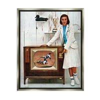 Stupell Industries Vintage Sports TV AD Woman Beauty & Modes slikanje sivi plutasti uokvireni umjetnički print