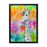 DesignArt 'jednobojna žirafa crtanje na svijetloj dugi' Dječja umjetnost uokvirena umjetnički tisak