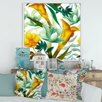 DesignArt 'žuti cvjetovi i tropsko lišće iii' Moderno uokvireno platno zidne umjetničke tiska
