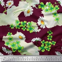 Satenska svilena tkanina od listova djeteline i tratinčice širokog dvorišta s cvjetnim tiskom