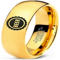 Muški i ženski prsten od volframove boce za pivo od 18k žutog zlata poliran kupolom
