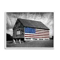 Stupell Industries Black and White Farmhouse Barn American Flag, 30, dizajn Jamesa McLoughlina