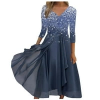 Žene se oblače ženska modna V-izreza francuska haljina večernja haljina šifon nepravilna haljina, plava, m
