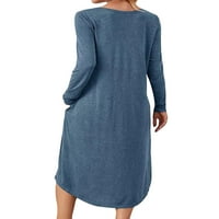 Zodanni Ladies Long Dress rukavi maxi haljine solidna boja casual blagdanska plava 2xl